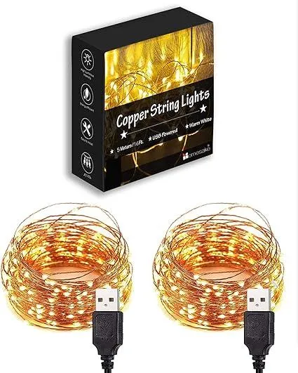 Homesake® 50 LED Fairy Lights for Room Decoration USB Powered String Lights for Decorations for Home, Diwali for Home, Festive Decor, Decor, Warm White (5 M-Pack of 2) Rs.199 @ Amazon