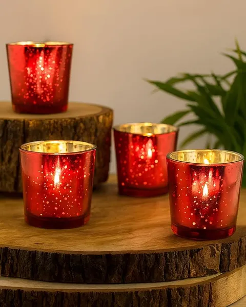 Homesake® Cardinal Red Mercury Silver T-Light Holder, Glass Candle Holder Stand with Free Candle Rs.189 @ Amazon