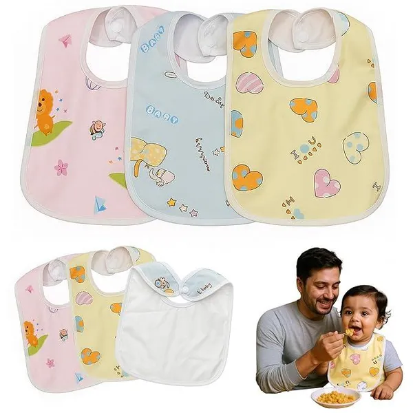 (Min Buy 2) Waterproof Spill Resistant Bibs, Baby Apron with Bib, Baby Bibs for 6 to 12 Months, Fastdry Bibs, Soft Cotton Bib (Set of 3)