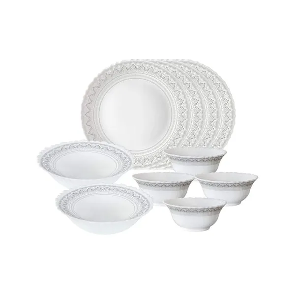 Larah by Borosil Classic Opalware Dinner Set, 10 -Piece, White