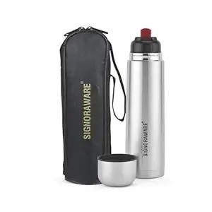 SignoraWare Bullet Stainless Steel Vaccum Insulated ISI Certified Cola Bottle with Protective Cover | Airtight & Leakproof | Hot & Cold for Hours | Durable Flask for Outdoor Use (750ml | Steel)