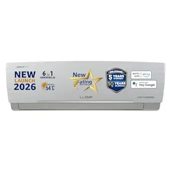 [HDFC CC] Lloyd 1.5 Ton 5 Star Wi-Fi Inverter Split AC 2026 New Star Rated (6 in 1 Convertible, Cools Up To 54°C, Voice & Wi-Fi Enabled, DG Mode, Ice Clean, 4 Way Swing, Installation Check, White, GLS18V5AGGGW)