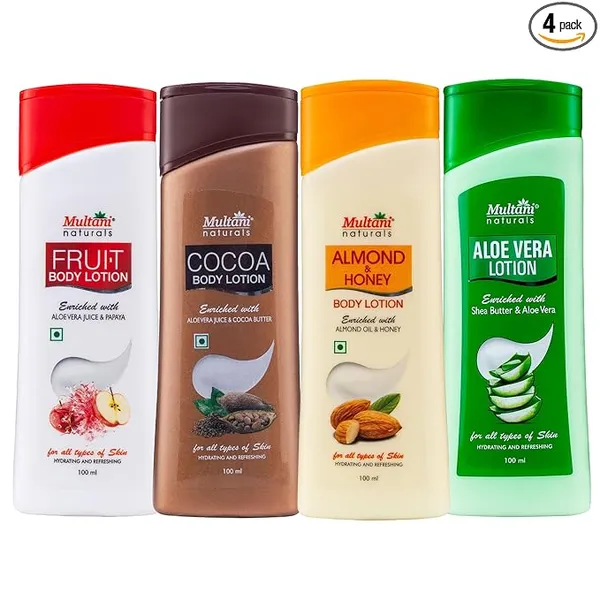 [Apply 3% Coupon] Multani Body Lotion 100ml (Pack of 4) | For Dry Skin | Deep Moisturising & Long-Lasting Hydration | Lightweight Non-Sticky Feel | Smooth, Radiant & Healthy Skin | For Women & Men