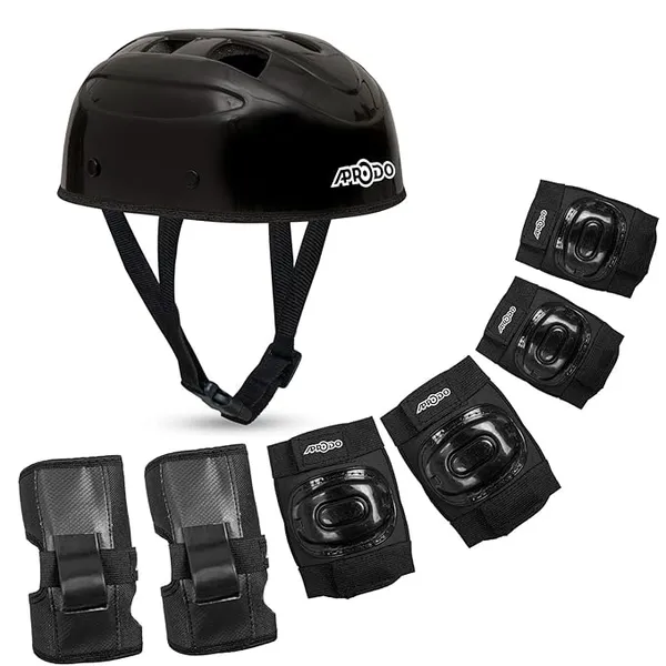 [Apply 2% Coupon] APRODO Kids Protective Gear Set for Roller Skating, Skateboarding & Cycling |for Kids 5 to 12 Years (Black) | Knee and Elbow Pads Wrist Guards Set for Skating, Skateboard & Cycling