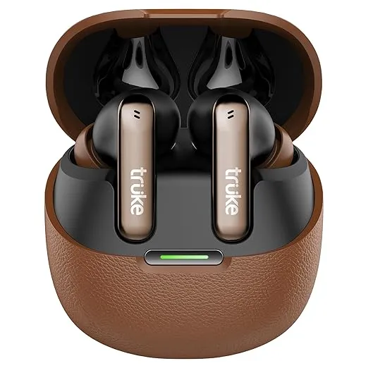 truke New Launch Mega 7 True Wireless in-Ear Earbuds w/ 24-Bit 360 Spatial Audio, 60H Playtime & Fast Charging Buds, Dual Pairing, 40ms Low Latency TWS, 4-Mic ENC, Made in India-(Coffee Brown)