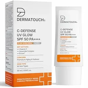 DERMATOUCH C-DEFENSE SPF 50 PA++++ Fluid Sunscreen – Lightweight Daily Sunscreen for Premature Aging & Sunburn | Suitable for All Skin Types | 30ml Rs.141 @ Amazon