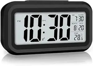 HNY Digital Alarm Clock with Automatic Sensor, Date & Temperature Display, Compact LED Desk Table Clock for Students, Bedroom, Office, Living Room, Home Decor
