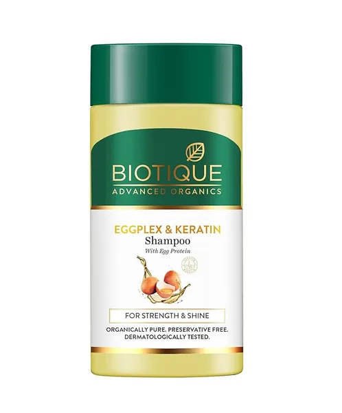 (Min Buy 3) Biotique Eggplex & Keratin Shampoo for Thicker & Shinier Hair - Prevents Breakage, Gentle Cleanse | Protein Shampoo| For Men & Women - 25ml