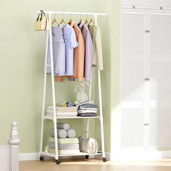 Lukzer A-Shape MGR-010/White Garment Rack | Metal Clothes Hanging Stand with 2 Bottom Shelves, Portable Closet Organizer for Bedroom, Clothing Storage Rack for Living Room,160x55x42cm Rs.692 @ Amazon