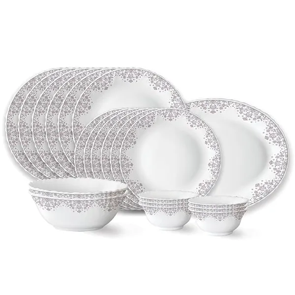 Larah by Borosil Lark Fluted Series Opalware Dinner Set | 21 Pieces for Family of 6 | Microwave & Dishwasher Safe | Bone-Ash Free | Crockery Set for Dining & Gifting | Plates & Bowls | White
