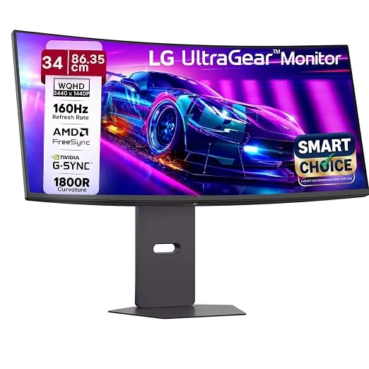 [Coupon + ICICI NC EMI ] LG 34G600A Smartchoice 86.36cm(34 Inch) Ultragear Curved (1800R) WQHD (3440x1440) Gaming Monitor, 160Hz, 1ms, Speakers, Anti-Glare, AMD FreeSync Premium, DP, HDMI, Tilt/Height/Swivel Adjustment(Black)