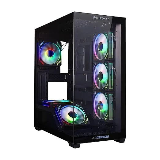 Zebronics Premium Gaming Case, Mid-Tower, EATX, ATX, Upto 360mm AIO Support, 6 ARGB Fans with 2 Reverse Blade Fans, Type-C, USB 3.0, Vertical GPU, Magnetic Dust Filter (Xenocore, Black) Rs.5104 @ Amazon