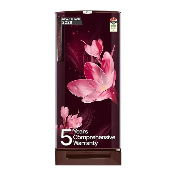 [Coupon + HDFC CC ] Godrej 185L 4 Star with 5 Years Comprehensive Warranty 24 Days Farm Freshness, Jumbo Vegetable Tray, Dry Storage Drawer, Inverter Technology Single Door Refrigerator (RD 195DN TDI MY WN, Mystic Wine)