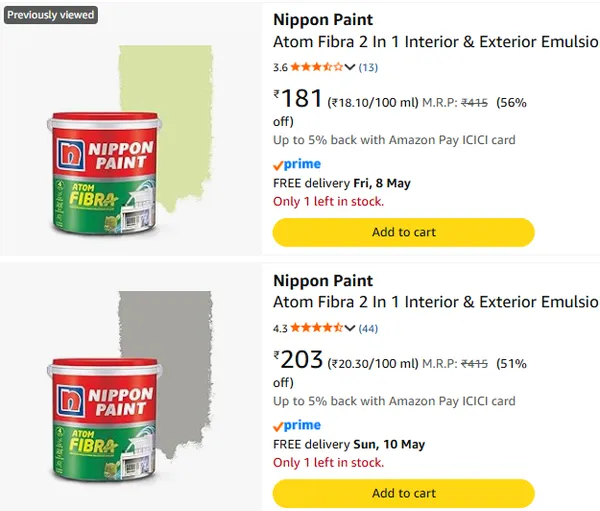 Nippon Paint upto 60% off starting From Rs.190 @ Amazon