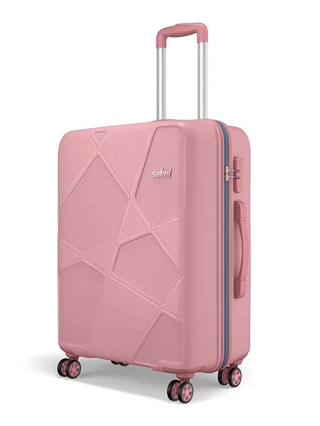 Safari Pentagon Pro 8 Wheels 65cm Medium Size Trolley Bag, Hard Case Polypropylene, 360º Wheeling Small Check in Luggage, Suitcase for Travel, Trolley Bags for Travel, Rose Gold