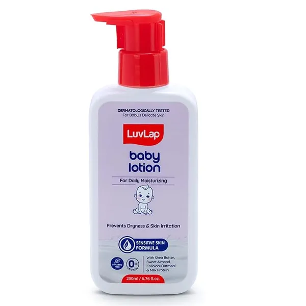 (Min Buy 2) LuvLap Baby Lotion with Milk Protein - 200ml, Suitable for Baby’s Delicate Skin, 24 Hour Protection for Sensitive Skin, Shea Butter and VIT E, Paraben Free, Sweet Almond Oil, Dermatologically Tested