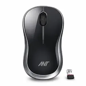 Ant GLOBE15 Wireless Mouse |2.4GHz High-Speed Connectivity |1200 DPI Optical Tracking |12M Battery Life |10m Range USB Plug & Play, Lightweight Ergonomic Design for Laptop,PC,Mac,Windows -Black/Silver