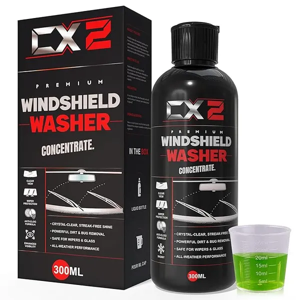 Windshield Washer Fluid Concentrate for Car| 300ml | Streak-Free Glass Cleaning | Removes Dust, Bugs & Road Grime | 20ml Dilution per 1L Water | Safe for Wiper Blades & Car Glass