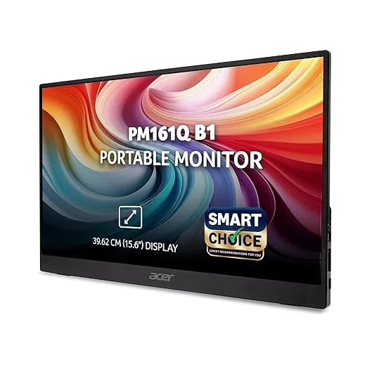 [HDFC CC] Acer Smartchoice PM161Q B1 15.6 Inch Full HD Portable Monitor | IPS Panel | 2 x USB Type-C & HDMI | 4 ms | Adaptive-Sync | Ultra-Slim 700 g | Built-in Speakers | Ideal for Laptop, Phone & Travel Use