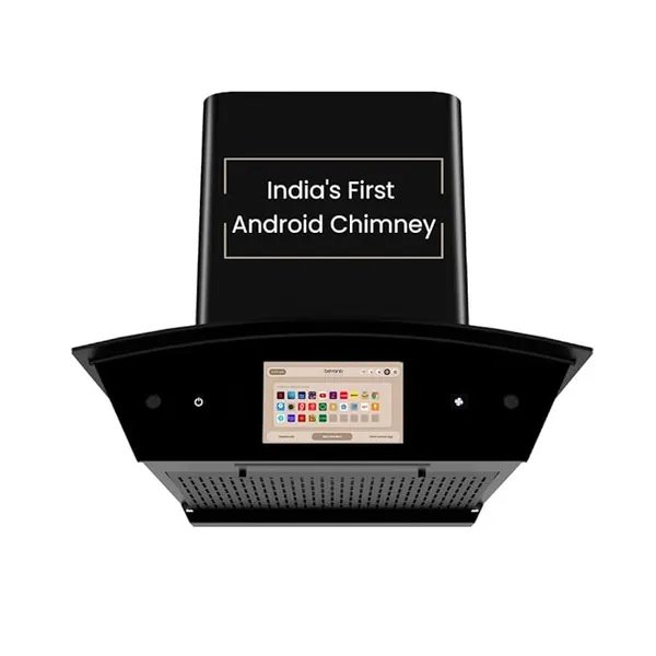 [Coupon + Apay ICICI NC EMI ] Beyond Appliances Asteria 60cm Auto Clean Kitchen Chimney | 1408 CMH Suction | Filterless | Curved Glass | Smart Screen & Speakers | Touch Control | Black Finish