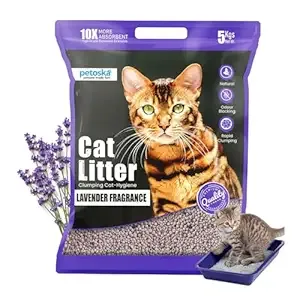 Petoska Lavender Cat Litter 5kg | 100% Natural Bentonite Clay | Clumping Cat Litter with Fast Odour Lock, Low Dust & Gentle on Paws, Premium 5kg Lavender Fragrance Rs.238 @ Amazon