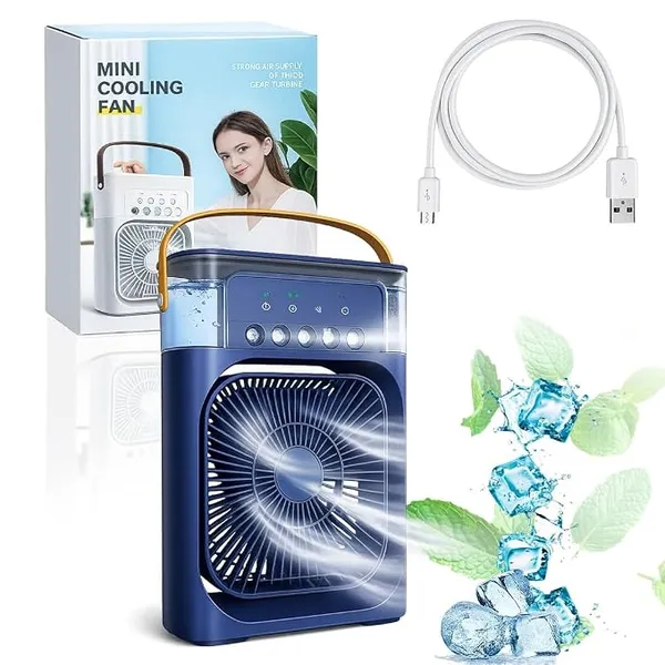 MIKANIX Mini Cooler Fan for Room, Kitchen, Home & Office Desk | USB Cable, 3 Wind Speed Mode with Cooling Misting Fan (Blue)