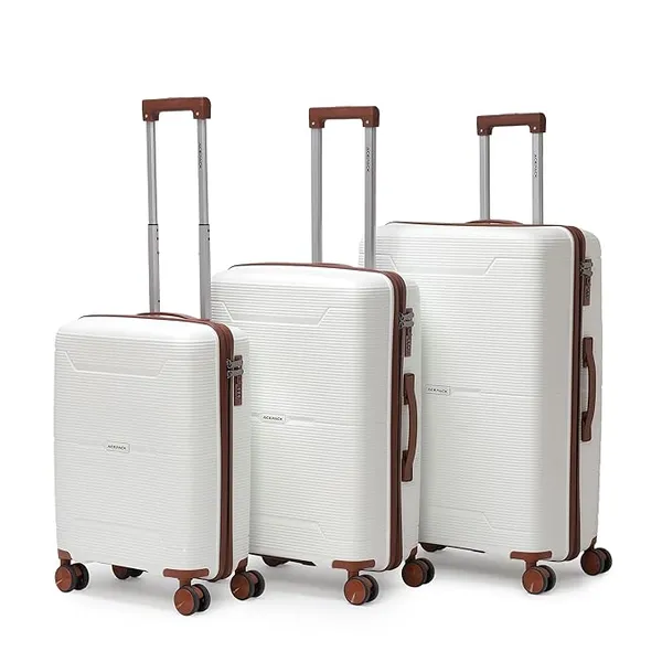 [ICICI CC] VLITE Columbia Set of 3 (S+M+L) Lightweight Polypropylene Suitcase | Anti-Theft Double Zipper | Built-in Number Lock | Spacious & Durable Luggage | 3-Year Warranty