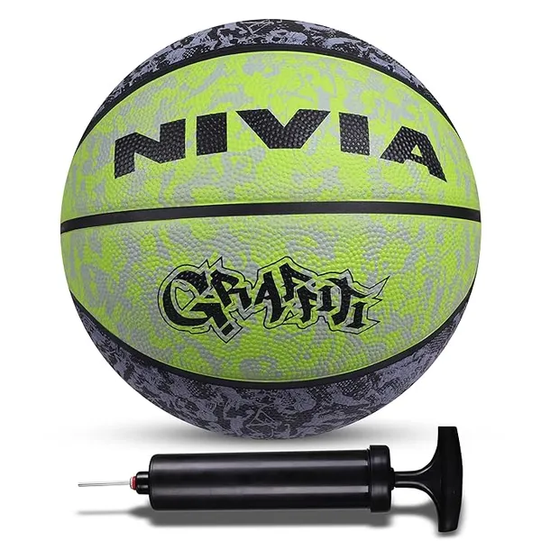Nivia Graffiti Basketball with Ball Pump, 8 Panels, Butyl Threadwounded Bladder, As per Basic Standard, Made for Beginners, to Play on All Indoor & Outdoor Surfaces (Size - 7, Black-Green) Rs.471 @ Amazon