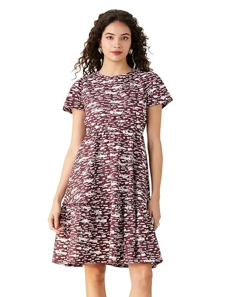 Amazon Brand - Symbol Women Rayon Fit and Flare One Piece Knee Length Tiered Dress (Available in Plus Sizes) Rs.199 @ Amazon