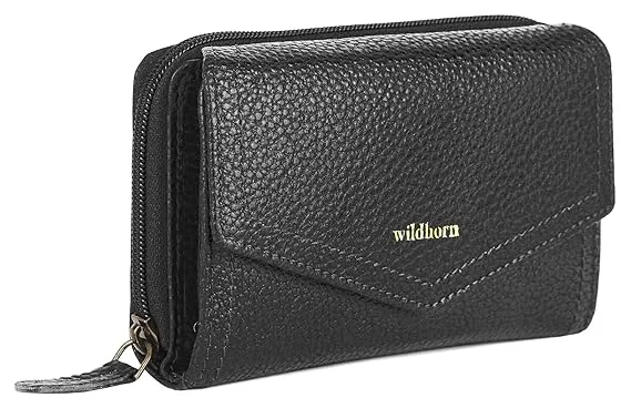 WildHorn Genuine Leather Ladies Wallet – Elegant Women's Clutch Purse with 10 Card Slots, Perfect for Daily Use (Black) Rs.498 @ Amazon
