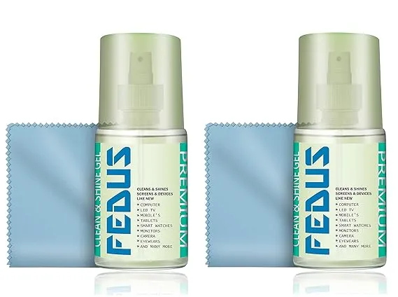 FEDUS 200ml Pack 2 Screen Cleaning Kit | Designed for Apple Devices - iPhones, iMacs, iPads, Macbooks | Made with 70% IPA | Includes 100ml Screen Cleaner, 30x30CM Large Microfiber