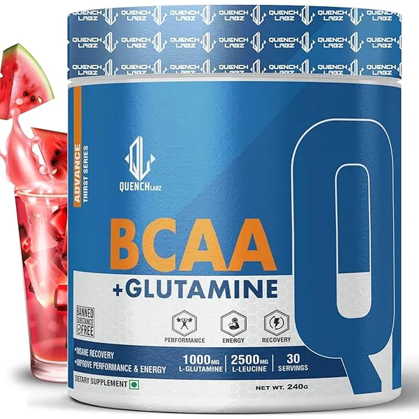 QUENCHLABZ BCAA + Glutamine Watermelon 240g | Branched-Chain Amino Acids Supplement | Muscle Recovery & Workout Performance | Sugar-Free, Keto-Friendly, Vegan | Pre & Post-Workout BCAA Powder