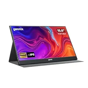 [HDFC CC] GEONIX 15.6" Portable Monitor – Full HD 1080p IPS, 100% sRGB, Ultra Slim, USB-C & HDMI, Dual Speakers, Kickstand – Compatible with Desktop, Laptop, Phone – 1 Year Warranty (Black)