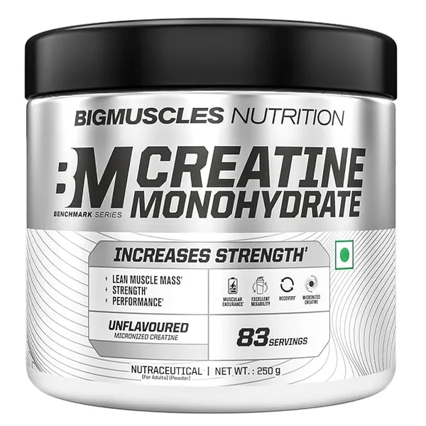 [Apply 3% Coupon] Bigmuscles Nutrition Creatine Monohydrate [83 Servings, Unflavoured] | Micronised Creatine Powder For Enhanced Muscle Strength With Rapid Absorption [250g]