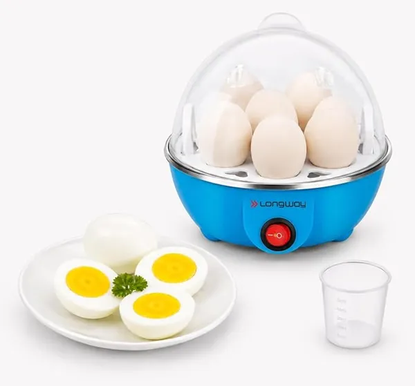 Longway Eggo 350 Watt Egg Boiler/Cooker for Steaming, Cooking & Boiling with 3 Boiling Modes Soft, Medium, Hard (Blue, 7 Eggs)