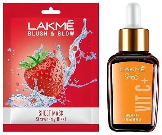 LAKMÉ 9 To 5 Vitamin C+ Serum (15 ml)&Lakme Blush & Glow Strawberry Sheet Mask, 25 ml