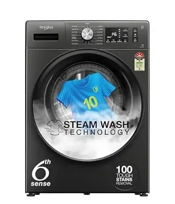 [Coupon + ICICI / AXIS CC EMI ] Whirlpool Smart Choice 9 Kg Steam Wash Technology 5 Star Inverter Front Load Fully Automatic Washing Machine with In-Built Heater (SUPREME CARE 9014-E, Midnight Grey, 100+ Tough Stains, 1400 RPM)