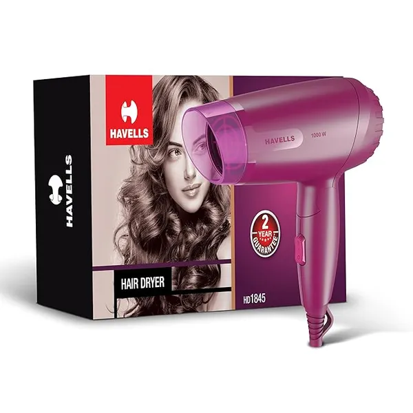 [Apply 3% Coupon] Havells 1000W Foldable Hair Dryer|Blow Dry for Men & Women|2 Temperature Settings|Travel Friendly|360° Radial Inlet| ThermoProtect Feature| HD1845