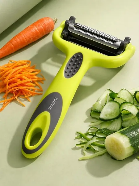 3-in-1 Stainless Steel Vegetable & Fruit Peeler | Straight, Serrated, and Julienne Blades | Sharp Multipurpose Peeler for Kitchen, Salad, Garnishing & Professional Use