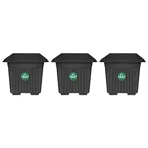 TrustBasket UV Treated Square Plastic Planter (12 inches) - Black Color- Set of 3 | Heavy Duty Highly Durable Plant Container Gamla for Indoor Home Decor & Outdoor Balcony Garden
