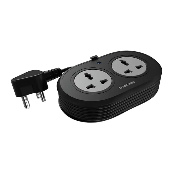 Anchor by Panasonic 2 Universal Socket Extension Board, 6A Spike Guard with 1.2-Meter Heavy Duty Cord for Home and Office Usage, 2 Way Power Strip with LED Indicator, Matt Finish