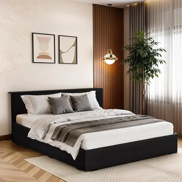 [Apay ICICI CC] ABOUT SPACE Bed - (84 x 74 inches) King Size Bed Without Storage | Engineered Wooden Bed Frame with Headboard & MDF Support Board for Mattress | 1-Year Warranty Cot for Bedroom - Smoked Pine