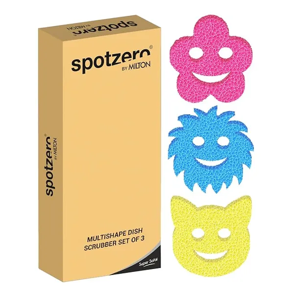 Spotzero by Milton Multi-Shape, Dual-Sided Scrubber + Sponge for Kitchen & Home I Scratch Proof Cleaning I Stain and Odor Resistant I Pack of 3