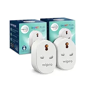 Wipro 16A Wi-Fi Smart Plug with Energy Monitoring- Suitable for Large Appliances like Geysers, Microwave Ovens, Air Conditioners (Compatible with Alexa and Google Assistant)- White (Pack of 2)