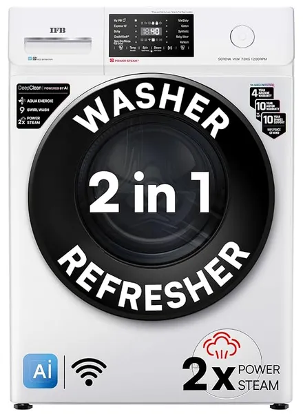 [Coupon + HDFC CC ] IFB 7 Kg 5 Star, 9 Swirl Wash, Steam Refresh, Eco Inverter Motor, WiFi Enabled, DeepClean® Ai Powered Fully Automatic Front Load Washing Machine(SERENA VXN 7012, 2X Power Steam®,Inbuilt Heater,White)
