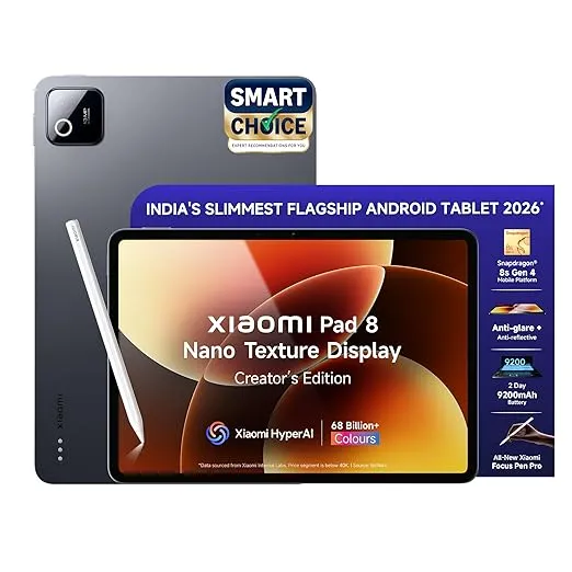 [HDFC CC] XIAOMI Pad 8 Nano Texture Creator's Edition with Focus Pen Pro, 11.2 -inch (28.44 CM), LCD 3.2K, 12GB RAM, 256GB ROM, Wi-Fi, Quad Speakers Dolby Atmos, Graphite Grey, AI Enabled