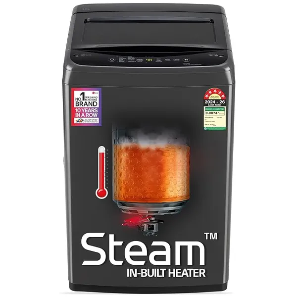 [Coupon + HDFC CC NCEMI Offer ] LG 9 Kg, 5 Star, Smart Inverter Technology, In-built heater with Steam, Fully Automatic Top Load Washing Machine (T90VBMB1S, Turbodrum, Stain Clean, LED Display, Smart Diagnosis, Middle Black)