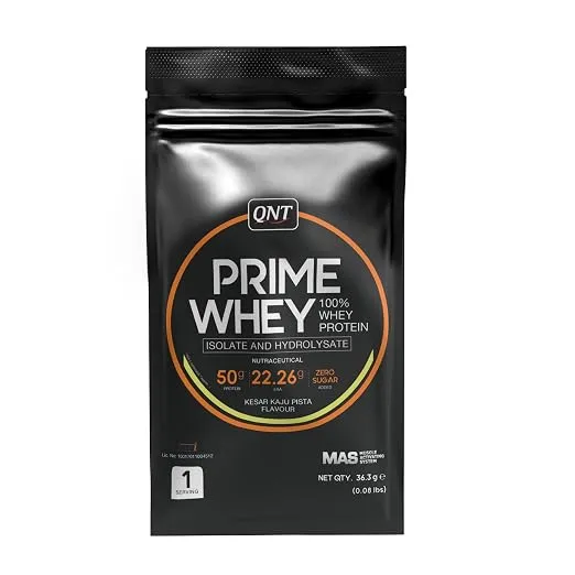[Sample] QNT Prime Whey Protein Powder | Kesar Kaju Pista, 1 Serving Sachet | Triple Blend of Whey Isolate, Concentrate & Hydrolysate | 25g Protein, 5.8g BCAA | Best Whey Protein Powder for Men & Women