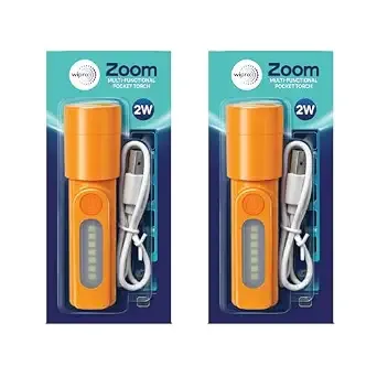 wipro Zoom Multi Functional LED Pocket Torch | Type C Fast Charging | 3 Modes with Torch and Lantern | Easy Fit to Pocket | 500 mAh Battery with Upto 3 Hrs Back Up | Pack 2