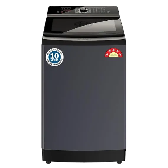[ICICI CC] Bosch 11 Kg 5 Star Fully Automatic Top Loading Washing Machine (Hot Water Wash, Anti-Tangle with Max Dry, Tempered Glass with Soft Closing Lid, Unique display with knob, Dark Lake (WOI115B0IN)